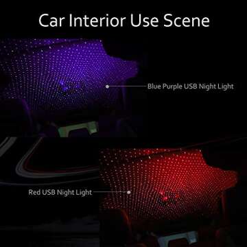 Aevdor USB Star Night Light, 2 Packs, Romantic Car Roof Lights, Adjustable USB Night Light for Bedroom, Car, Party, Ceiling and More - Plug and Play (1 Red & 1 Violet Blue)