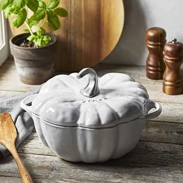 STAUB Cast Iron Dutch Oven 3.5-qt Pumpkin Cocotte with Stainless Steel Knob, Made in France, Serves 3-4, White