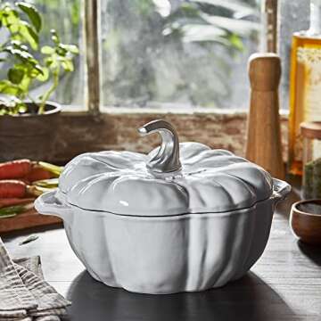 STAUB Cast Iron Dutch Oven 3.5-qt Pumpkin Cocotte with Stainless Steel Knob, Made in France, Serves 3-4, White