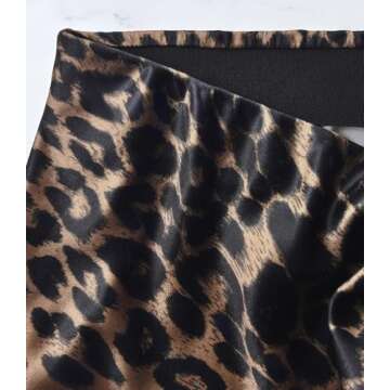 Outoshe Women's Satin High Waisted Maxi Skirts Hidden Elasticized Waistband A Line Long Skirt Leopard Brown