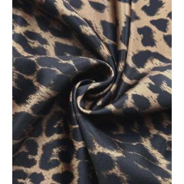 Outoshe Women's Satin High Waisted Maxi Skirts Hidden Elasticized Waistband A Line Long Skirt Leopard Brown