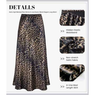 Outoshe Women's Satin High Waisted Maxi Skirts Hidden Elasticized Waistband A Line Long Skirt Leopard Brown