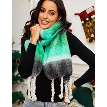 ELEHOLD Scarf Winter Neck Warmer Women Green Scarf Long Fleece Scarf Cashmere Wraps Pashmina Shawls ...