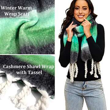 ELEHOLD Scarf Winter Neck Warmer Women Green Scarf Long Fleece Scarf Cashmere Wraps Pashmina Shawls Fashion Wool Scarf Contrast Shawls Wraps Christmas- Green