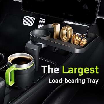 SodaRide Car Cup Holder Tray -Expander- 3 in 1 Detachable Food Table Tray with Solid Base - Road Trip Essentials Accessories Gadgets - Fits Yeti, Hydro Flask 32/40 oz