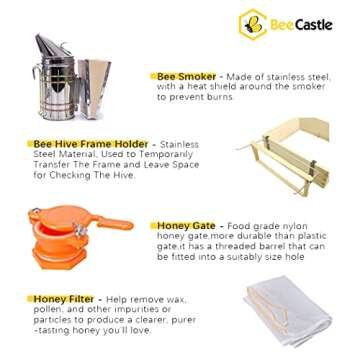 BeeCastle 10-Frame Bee Hives and Supplies Starter Kit,Beehive Kit Dipped in 100% Beeswax,Bee Keeping Supplies-All Beginners Kit Includes Beekeeping Supplies Tool Set and Bee Suit.