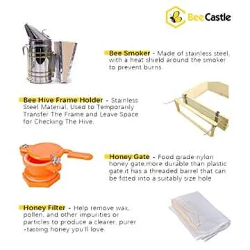 BeeCastle 10-Frame Bee Hives and Supplies Starter Kit,Beehive Kit Dipped in 100% Beeswax,Bee Keeping Supplies-All Beginners Kit Includes Beekeeping Supplies Tool Set and Bee Suit.