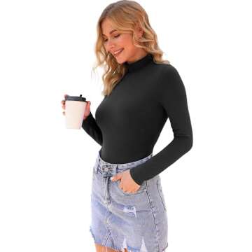 LAOLASI Women's Turtle Mock Neck Long Sleeve Slim Fit Tops Bodysuits Jumpsuit