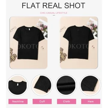 Dokotoo Short Sleeve Shirts Sweaters for Women Breathable Hollow Out Round Neck Spring Summer Tops for Women Cozy Solid Short Sleeve Relaxed Tunic Tops Blouses Womens Cute T-Shirts Black S
