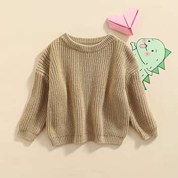 Autumn Winter Warm Outfits Baby Girl Cute Long Sleeve Knitted Sweater Pullover Top(Khaki,2-3T)