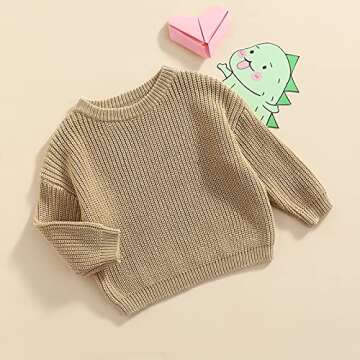 Autumn Winter Warm Outfits Baby Girl Cute Long Sleeve Knitted Sweater Pullover Top(Khaki,2-3T)