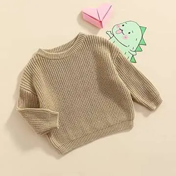 Autumn Winter Warm Outfits Baby Girl Cute Long Sleeve Knitted Sweater Pullover Top(Khaki,2-3T)