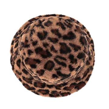 Leopard Faux Fur Bucklet Hat Women Thick Solid Fluffy Fuzzy Fisherman Hat Lambwool Warm Winter Cap