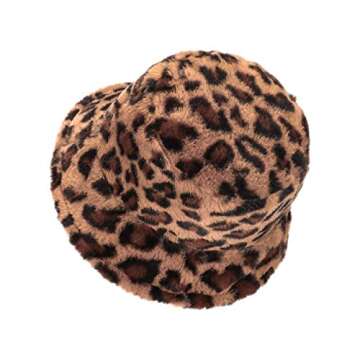 Leopard Faux Fur Bucklet Hat Women Thick Solid Fluffy Fuzzy Fisherman Hat Lambwool Warm Winter Cap