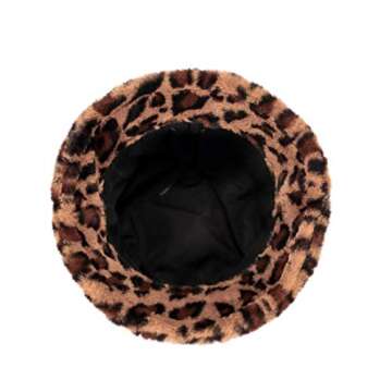 Leopard Faux Fur Bucklet Hat Women Thick Solid Fluffy Fuzzy Fisherman Hat Lambwool Warm Winter Cap