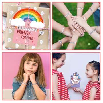 DAZONGE Valentines Day Gifts for Kids, Pack of 24 Friends Forever Valentines Cards with Friendship Bead Bracelets for Classroom Prizes, Exchange Gift, Valentine’s Day Cards for Kids School