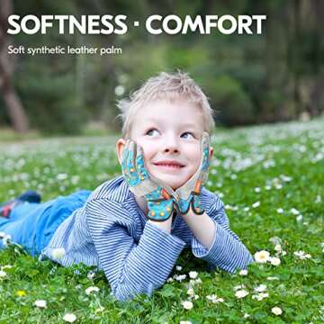 Vgo... 1-Pair Age 3-4 Kids Gardening Gloves,Children Yard Work Gloves,Soft Safety Outdoor Playing Gloves (Size XS, Blue Plane, KID-MF3561)