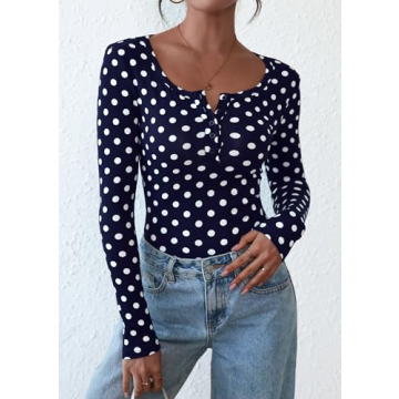 PRETTYGARDEN Women's 2025 Summer Fall Long Sleeve Henley T Shirts Button Ribbed Knit Slim Fit Casual...