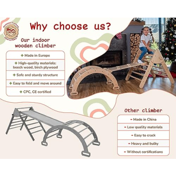 WoodandHearts Montessori Climbing Set for Kids Active Play