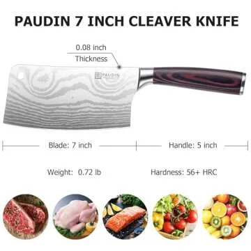 PAUDIN Cleaver Knife, Ultra Sharp Meat Cleaver 7 Inch, High Carbon Stainless Steel Butcher Knife wit...