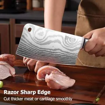 PAUDIN Cleaver Knife, Ultra Sharp Meat Cleaver 7 Inch, High Carbon Stainless Steel Butcher Knife with Wooden Handle, Chinese Cleaver for Meat Cutting Vegetable Slicing