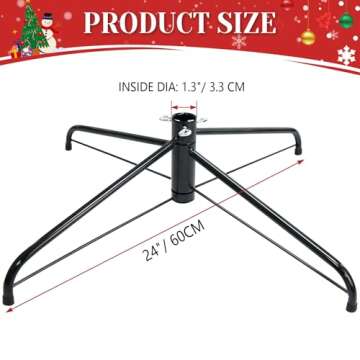 ALS AILISUO 24” Christmas Tree Stand for Artificial Trees, Christmas Tree Base Holder for 3 to 7 Ft Trees, Foldable Xmas Tree Stand Fits 0.5-1.25 Inch Tree Pole (24 Inch)