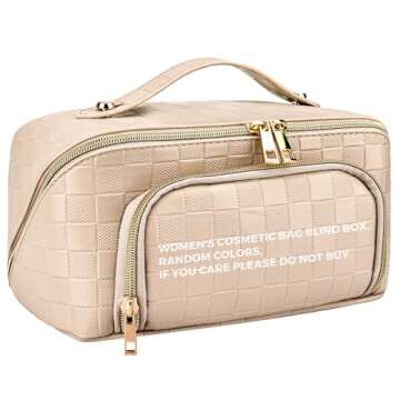 stona Travel Makeup Bag for Women, Large Capacity PU Leather Waterproof Checkered Cosmetic Bags, Por...