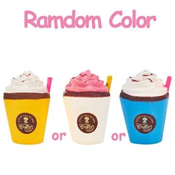 Slow Rising Jumbo SQUISHIES SET PACK of 7 - Rainbow Triangle Cake, Frappuccino, Popcorn, Donuts X2 & Ice Cream X2, Kawaii Squishy Toys or Stress Relief Toys Sticker Come With the Squishys