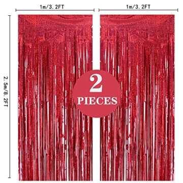 Red Foil Fringe Curtains for Party Decor - 2 Pack