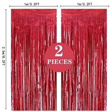 Red Foil Fringe Curtains for Party Decor - 2 Pack