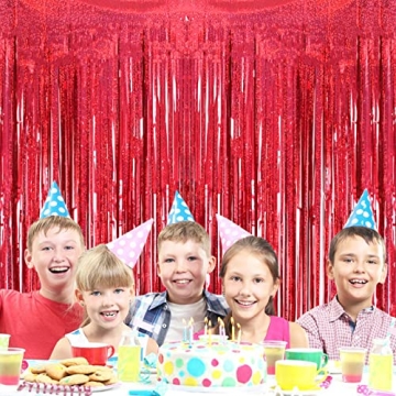 Red Foil Fringe Curtains for Party Decor - 2 Pack