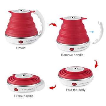 Ultrathin Upgraded Food Grade Silicone Travel Foldable Electric Kettle Boil Dry Protection Portable with Dual Voltage and Separable Power Cord,555ML 110-220V US Plug