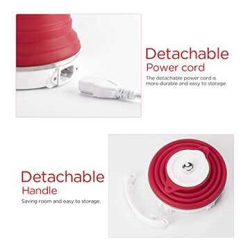 Ultrathin Upgraded Food Grade Silicone Travel Foldable Electric Kettle Boil Dry Protection Portable with Dual Voltage and Separable Power Cord,555ML 110-220V US Plug