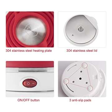 Ultrathin Upgraded Food Grade Silicone Travel Foldable Electric Kettle Boil Dry Protection Portable with Dual Voltage and Separable Power Cord,555ML 110-220V US Plug