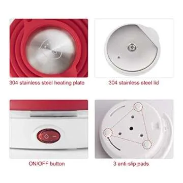 Ultrathin Upgraded Food Grade Silicone Travel Foldable Electric Kettle Boil Dry Protection Portable with Dual Voltage and Separable Power Cord,555ML 110-220V US Plug