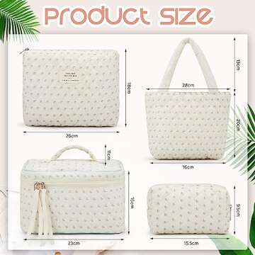 Silkfly 4 Pcs Cosmetic Bags Set Cotton Quilted Makeup Bag Portable Cute Floral Cosmetic Pouch Vintag...