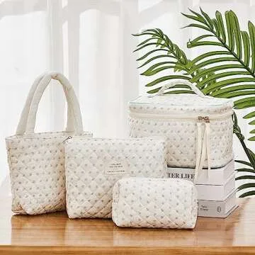 Silkfly 4 Pcs Cosmetic Bags Set Cotton Quilted Makeup Bag Portable Cute Floral Cosmetic Pouch Vintage Travel Coquette Aesthetic Small Tote for Women Suitcase Accessories(Floral)