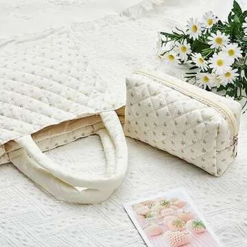Silkfly 4 Pcs Cosmetic Bags Set Cotton Quilted Makeup Bag Portable Cute Floral Cosmetic Pouch Vintage Travel Coquette Aesthetic Small Tote for Women Suitcase Accessories(Floral)