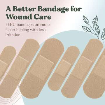 FEBU Eco-Friendly Organic Bamboo Fabric Bandages | PFAS Free Flexible Fabric Bandages | Latex Free Bandage | Natural Hypoallergenic Bandage for Scrapes, Cuts & First Aid | 75 Count Pack