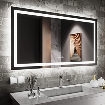 Amorho LED Bathroom Mirror 55" x 30" - Dimmable Backlit, Anti-Fog, Stylish Vanity Mirror