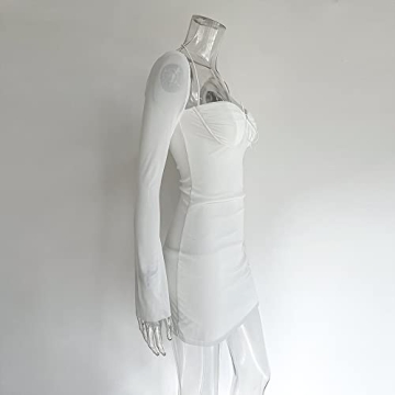 XLLAIS Women Long Puff Sleeve Bodycon Mesh Dress