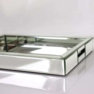 Rectangle Silver Mirror Decorative Tray Size 11” Length x 14” Width x 2” Height, Mirrored Vani...