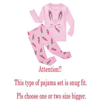 Little Girls Rabbit Easter Pajamas 100% Cotton Pink Pjs Sleepwear for Kid 7