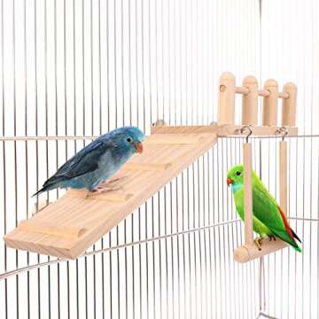 Bird Perches Cage Toys Bird Wooden Play Gyms Stands with Climbing Ladder, Parrot Play Stand and Bird Swing Conure for Green cheeks, Baby Lovebird, Chinchilla, Hamster, Bird Cage Chewing Toys Sets