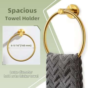 APLusee Towel Ring for Bathroom Wall, Brushed Gold Hand Towel Ring Holder, Heavy Duty SUS 304 Stainless Steel Modern Bathroom Accessories