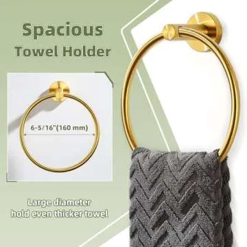 APLusee Towel Ring for Bathroom Wall, Brushed Gold Hand Towel Ring Holder, Heavy Duty SUS 304 Stainless Steel Modern Bathroom Accessories