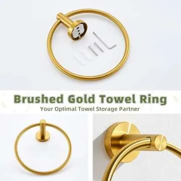 APLusee Towel Ring for Bathroom Wall, Brushed Gold Hand Towel Ring Holder, Heavy Duty SUS 304 Stainless Steel Modern Bathroom Accessories