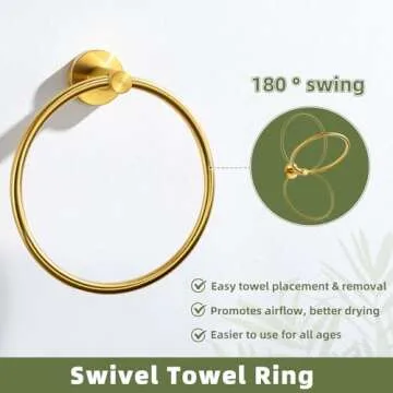 APLusee Towel Ring for Bathroom Wall, Brushed Gold Hand Towel Ring Holder, Heavy Duty SUS 304 Stainless Steel Modern Bathroom Accessories