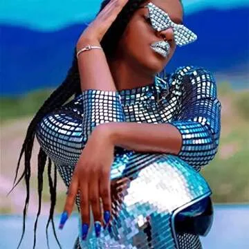 Disco Ball Helmet with Retractable Visor- Disco Helmet Glitter Mirror Glass Disco Ball Hat for DJ Club Stage Bar Party Wedding Holiday (Silver)