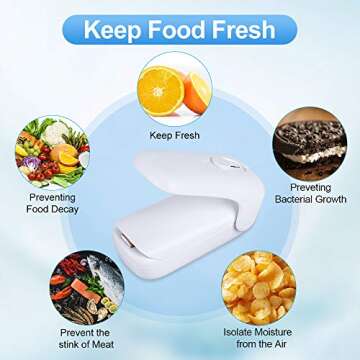 EZCO 2-Pack Bag Sealer Mini, Handheld Bag Heat Vacuum Sealer, 2 in 1 Heat Sealer & Cutter Portable Bag Resealer Machine for Plastic Bags Storage Food Snack Cookies Fresh (Battery Included)